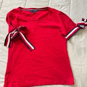 Tommy Hilfiger Women's Red Top with Ribbon Detail